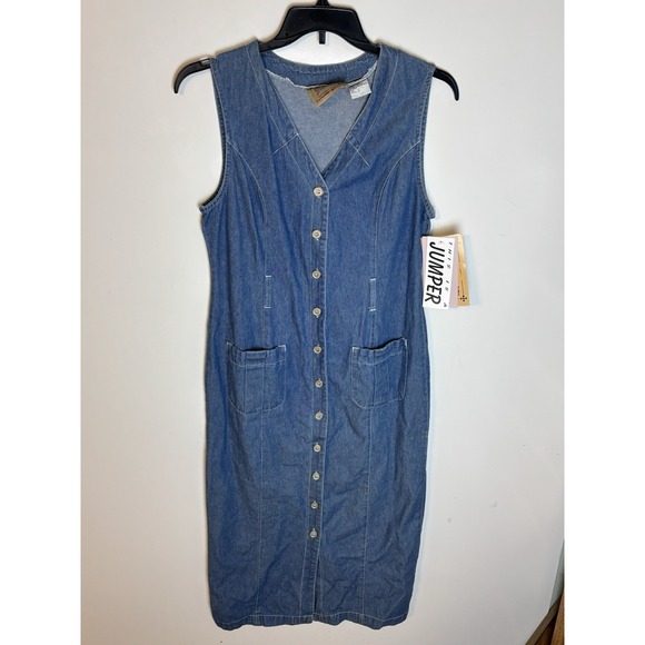 Studio Ease Vtg Jumper Denim Dress Size 12 Blue Modest 90s Button Front NWT - Picture 1 of 10